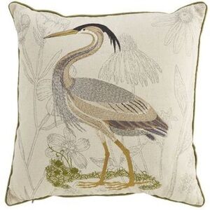 Pier 1 Neutral Heron Embroidered Accent Pillow with Olive Piping